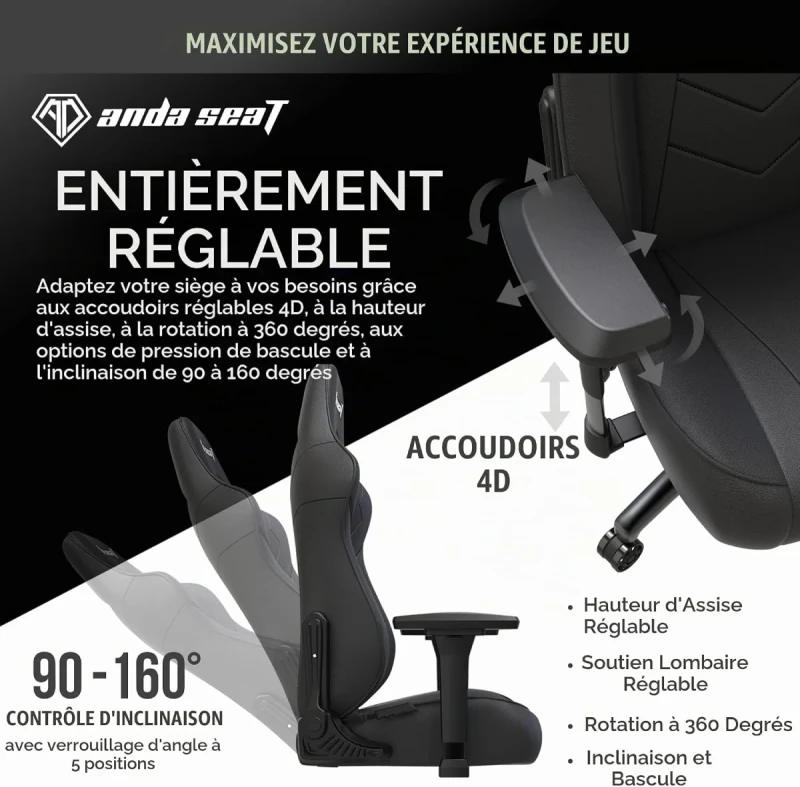 AndaSeat Dark Demon Dragon Pro Gaming Chair - Black PVC Leather, Ergonomic Design, Reclining Backrest, Adjustable Lumbar Support, Neck Pillow, High Backrest, Large Size - Gallery Image