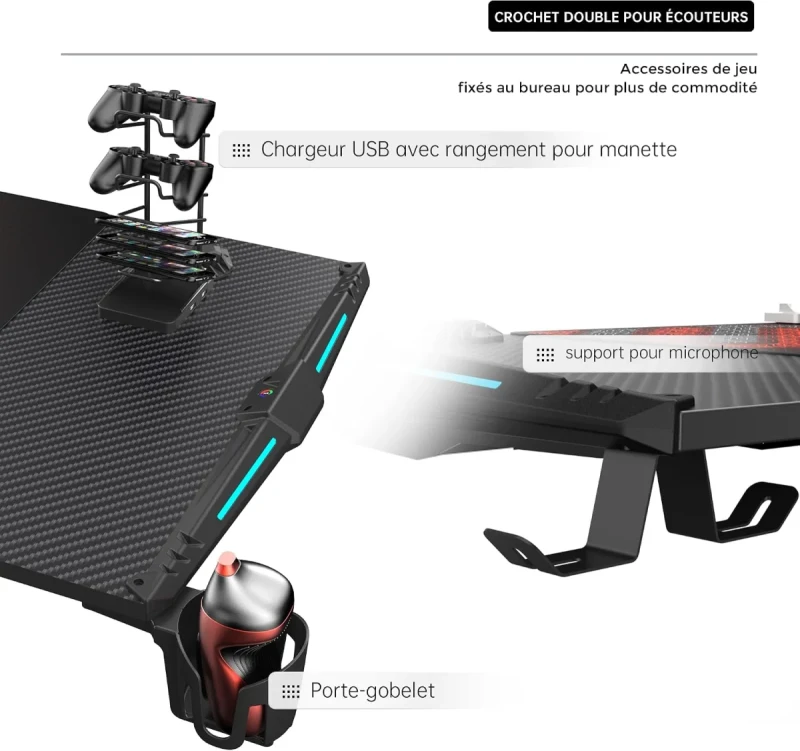 Eureka Ergonomic i-Series ERK-GIP-55B Gaming Desk - 55" (140cm), RGB LED Lighting, Cable Management, Ergonomic Computer Desk, Black - Gallery Image