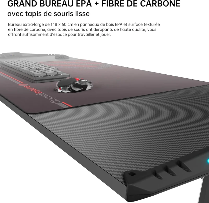 Eureka Ergonomic i-Series ERK-GIP-55B Gaming Desk - 55" (140cm), RGB LED Lighting, Cable Management, Ergonomic Computer Desk, Black - Gallery Image