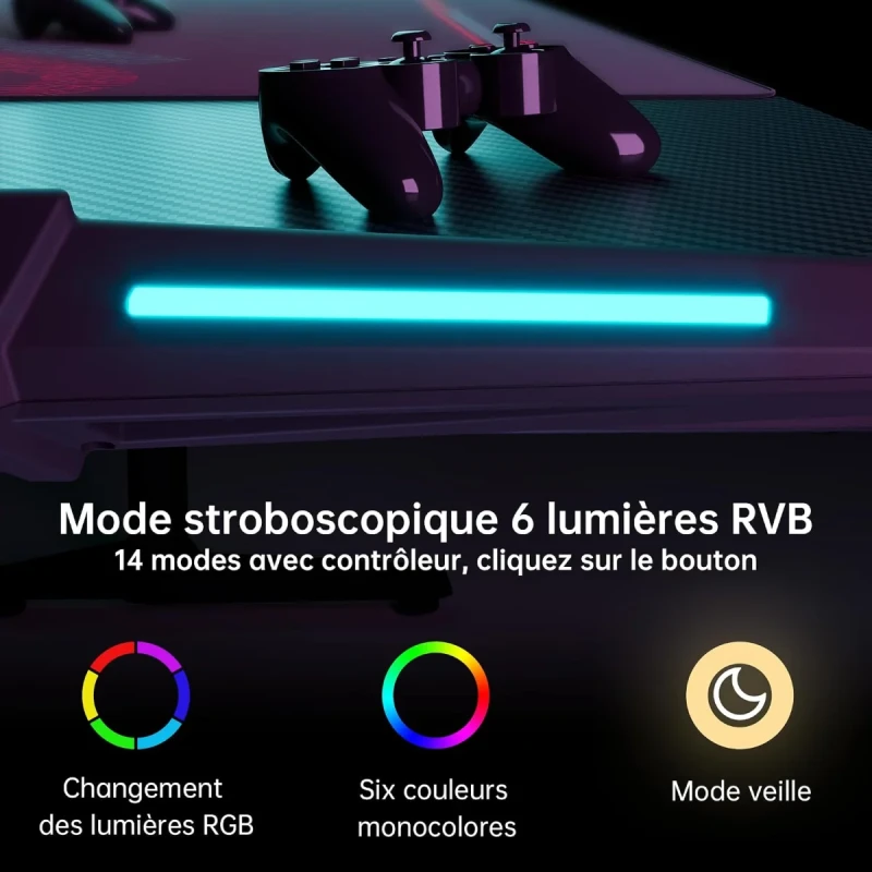 Eureka Ergonomic i-Series ERK-GIP-55B Gaming Desk - 55" (140cm), RGB LED Lighting, Cable Management, Ergonomic Computer Desk, Black - Gallery Image
