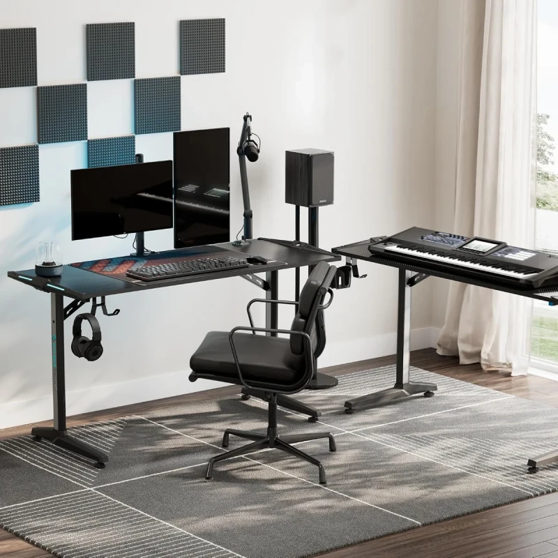 Eureka Ergonomic i-Series ERK-GIP-55B Gaming Desk - 55" (140cm), RGB LED Lighting, Cable Management, Ergonomic Computer Desk, Black - Gallery Image