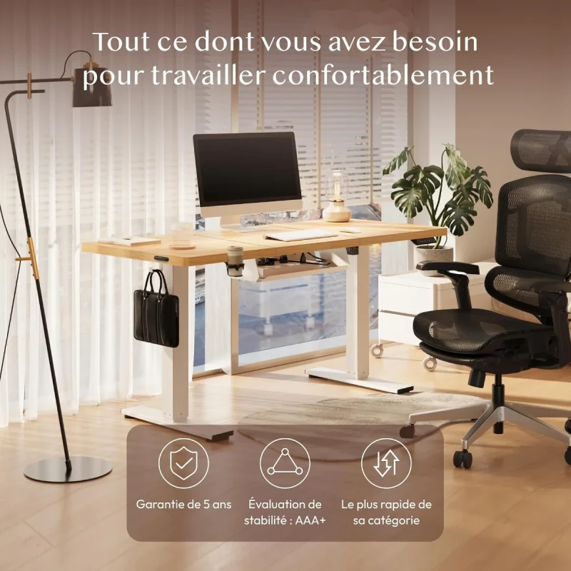 FLEXISPOT Electric Height Adjustable Standing Desk 4M-4X41-C5AJ - 160x60cm Maple Desktop, Electric Sit-Stand Adjustment, Memory Height Presets, Headphone Hook, Home Office Computer Desk - Gallery Image