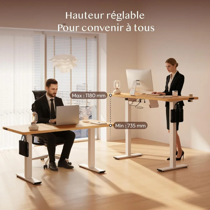 FLEXISPOT Electric Height Adjustable Standing Desk 4M-4X41-C5AJ - 160x60cm Maple Desktop, Electric Sit-Stand Adjustment, Memory Height Presets, Headphone Hook, Home Office Computer Desk - Gallery Image