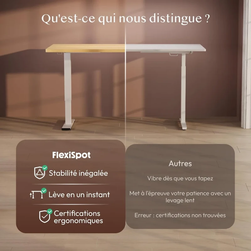 FLEXISPOT Electric Height Adjustable Standing Desk 4M-4X41-C5AJ - 160x60cm Maple Desktop, Electric Sit-Stand Adjustment, Memory Height Presets, Headphone Hook, Home Office Computer Desk - Gallery Image