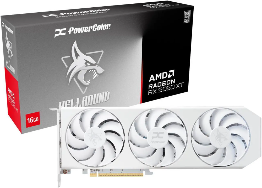 PowerColor Hellhound Spectral White Radeon RX 9060 XT 16GB GDDR6 PCI Express 5.0 x16 ATX Video Card RX9060XT 16G-L/OC/WHITE