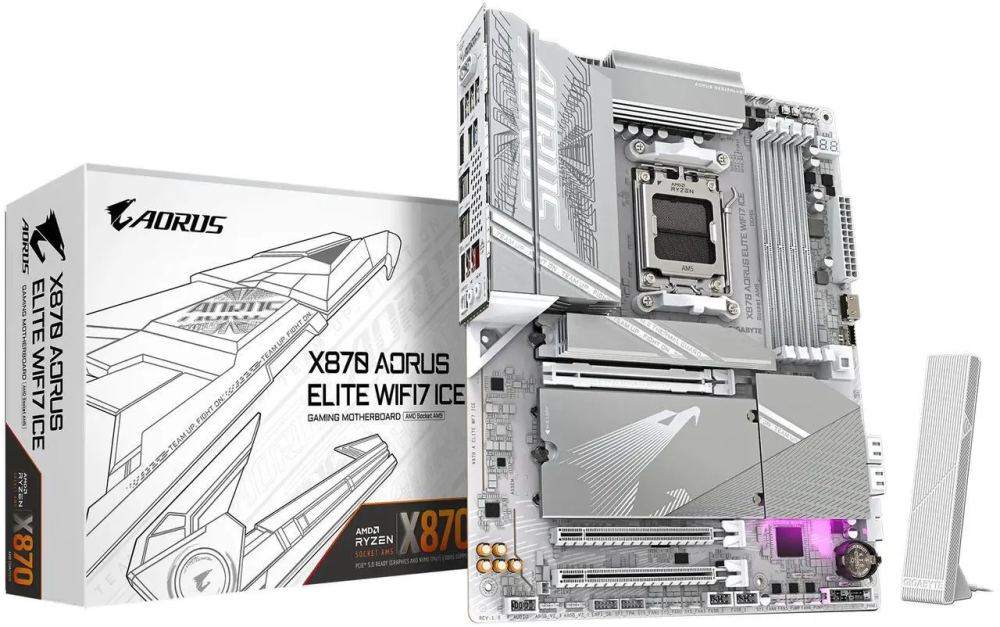 GIGABYTE X870 AORUS ELITE WIFI7 ICE AM5 LGA 1718, ATX, DDR5, 4x M.2, PCIe 5.0, USB4, Wi-Fi 7, 2.5GbE LAN, EZ-Latch, 5-Year Warranty