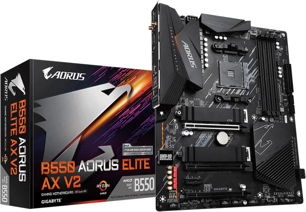 GIGABYTE B550 AORUS ELITE AX V2 AM4 AMD B550 ATX Motherboard with Dual M.2, SATA 6Gb/s, USB 3.2 Gen 2, 2.4/5 GHz Dual-Band, 2.5 GbE LAN, PCIe 4.0 - Featured Image