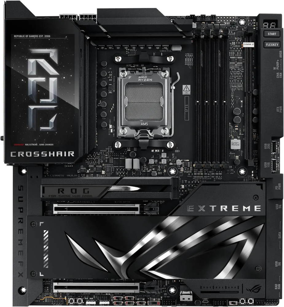 ASUS ROG CROSSHAIR X870E EXTREME AMD X870E AM5 E-ATX Gaming Motherboard - 20+2+2 Power Stages, DDR5, PCIe 5.0, 5x M.2, 5G & 10G LAN, Wi-Fi 7, USB4 Type-C, 5" LCD, AI Overclocking & Networking