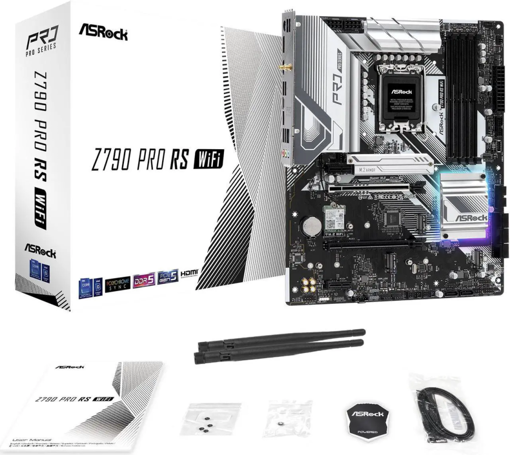 ASRock PRO Z790 PRO RS WiFi Intel LGA1700 (14th,13th,12th Gen) ATX Motherboard, 4 DDR5 Slots, PCIE 5.0x16, Realtek ALC897 7.1 CH, Dragon 2.5G LAN, WiFi 6E+Bluetooth, 8 SATA3, 4 Hyper M.2 (PCIe Gen4x4) - Featured Image