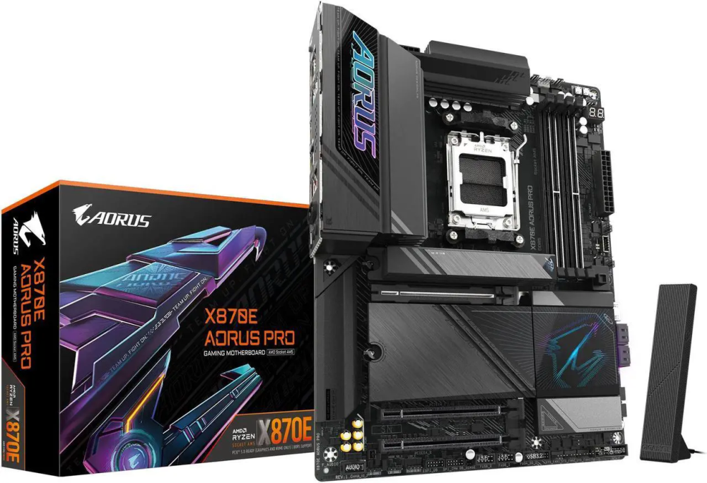 GIGABYTE X870E AORUS PRO AM5 LGA 1718, ATX, DDR5, 4x M.2, PCIe 5.0, USB4, Wi-Fi 7, 2.5GbE LAN, EZ-Latch, 5-Year Warranty - Featured Image
