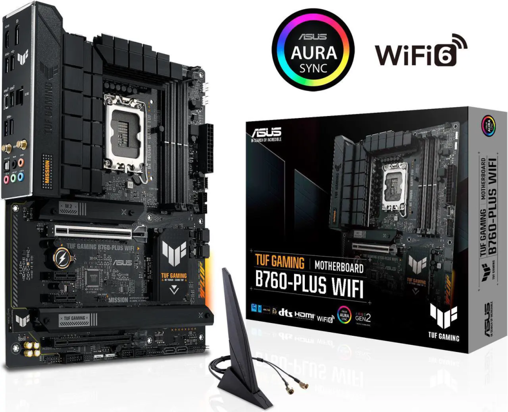 ASUS TUF GAMING B760-PLUS WIFI Intel B760 (14th, 13th and 12th Gen)  LGA 1700 ATX motherboard with PCIe 5.0, three PCIe 4.0 M.2 slots, DDR5, Realtek 2.5Gb Ethernet, DisplayPort, HDMI, SATA 6 Gbps,