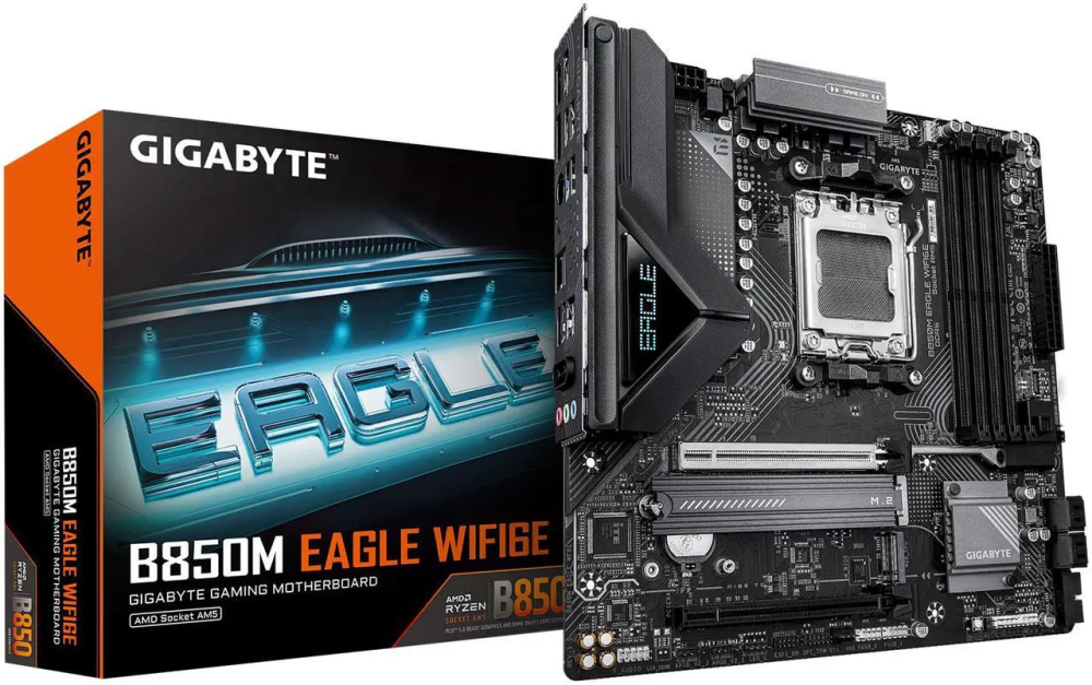 GIGABYTE B850M EAGLE WIFI6E AMD AM5 Motherboard, M-ATX, DDR5, 2x M.2, PCIe 5.0, USB-C, USB 3.2 Gen 2, WIFI6E, 2.5GbE LAN, EZ-Latch, Wi-Fi EZ-Plug