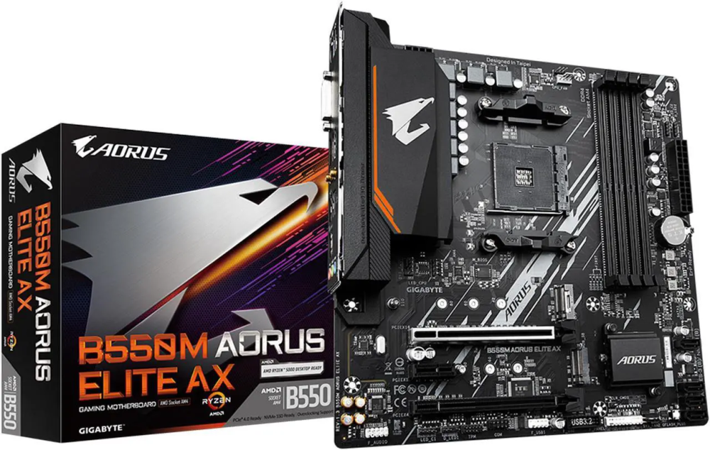 GIGABYTE B550M AORUS ELITE AX (rev 1.3) AM4 AMD B550 Micro-ATX Motherboard with Single M.2, SATA 6Gb/s, USB 3.2 Gen 1, Realtek GbE LAN, PCIe 4.0