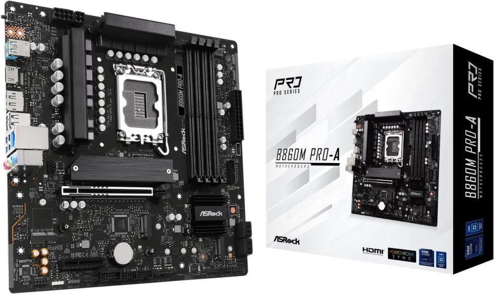 ASRock B860M Pro-A LGA 1851 Intel B860 SATA 6Gb/s Intel Core Ultra DDR5 Micro ATX Motherboard - Featured Image