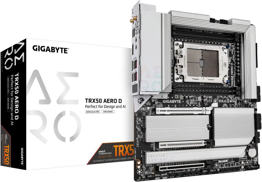 GIGABYTE TRX50 AERO D sTR5 AMD TRX50 EATX Motherboard - DDR5, PCIe 5.0 M.2, PCIe 5.0, USB4 Type-C, Wi-Fi 7, Marvell 10GbE - Featured Image