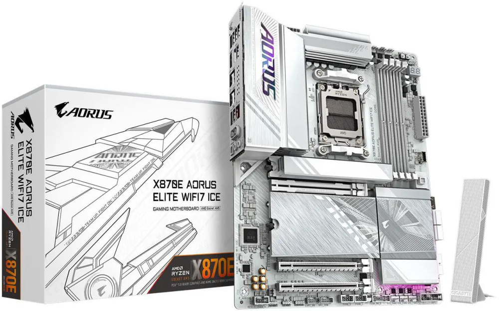GIGABYTE X870E AORUS ELITE WIFI7 ICE AMD AM5 LGA 1718 Motherboard, ATX, DDR5, 4x M.2, PCIe 5.0, USB4, WIFI7, 2.5GbE LAN, EZ-Latch, 5-Year Warranty