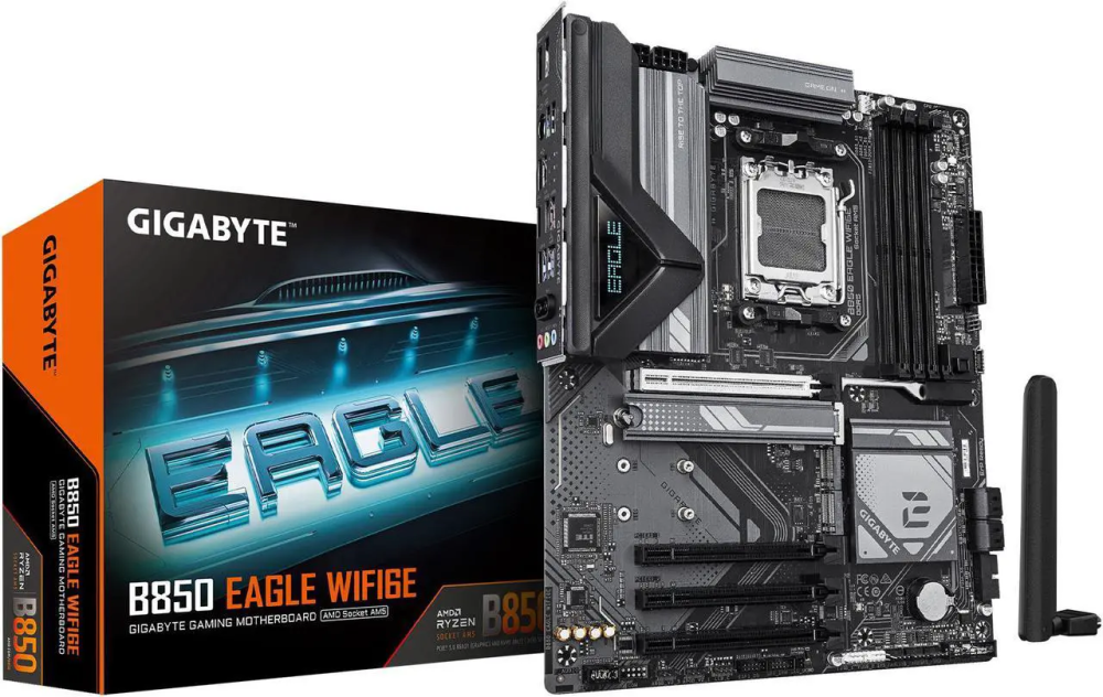 GIGABYTE B850 EAGLE WIFI6E AMD AM5 LGA 1718 Motherboard, ATX, DDR5, 3x M.2, PCIe 5.0, USB-C, WIFI6E, 1GbE LAN, EZ-Latch 5-Year Warranty