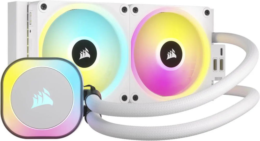CORSAIR iCUE LINK H100i RGB Liquid CPU Cooler - QX120 RGB Fans - White - 240mm Radiator - Fits Intel LGA 1851, 1700, AMD AM5 - iCUE LINK System Hub Included - Featured Image