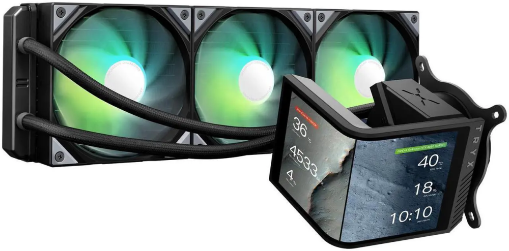 TRYX Panorama SE 360 ARGB 360mm AIO Rotatable 6.67'' AMOLED Curved Screen 3D Anamorphic Effect Customizable AIO Cooler 360mm Asetek Adela 280w TDP ARGB Fan Intel LGA 1851/1700/1200/115X AMD AM5/AM4