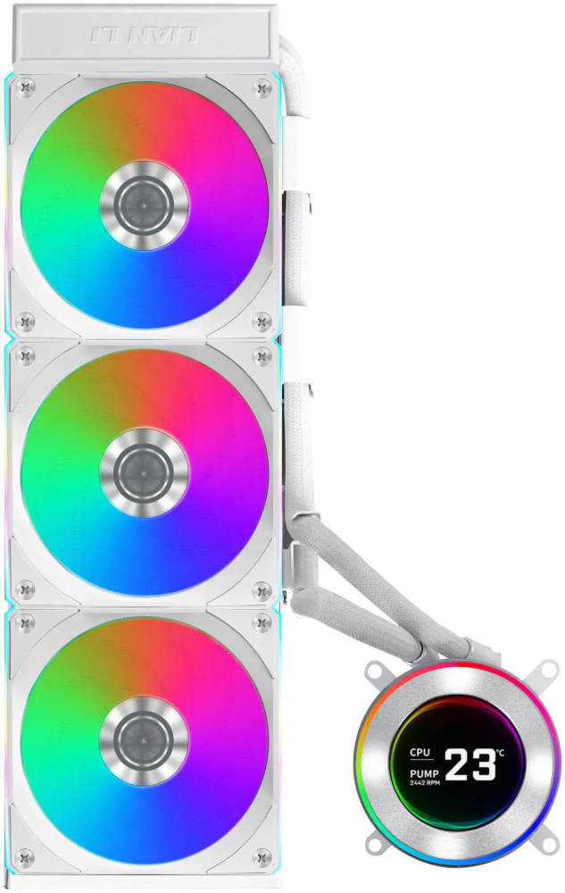 Lian Li Hydroshift II 360 CL RGB Liquid CPU Cooler - 360mm AIO - 3X 120 RGB Fans - 2.1 IPS LCD Screen - 3 Control Mode - Flexible Tubes Clamp - LGA 1851/1700, AMD AM5/AM4 - White (HS2LCD36RW)