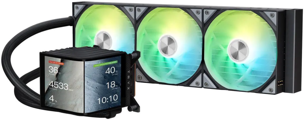 TRYX PANORAMA 360 ARGB 360mm AIO 6.67'' AMOLED Curved Screen 3D Anamorphic Effect Display Customizable AIO Cooler 360mm Asetek 8th Gen V2 320w TDP Magnetic ARGB Fan Intel LGA 1851/1700 AMD AM5/AM4