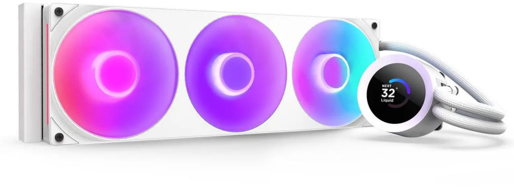 NZXT KRAKEN PLUS RGB 360 MM WHITE AIO LIQUID COOLER WITH 1.54" LCD & RGB CORE SINGLE FRAME FAN