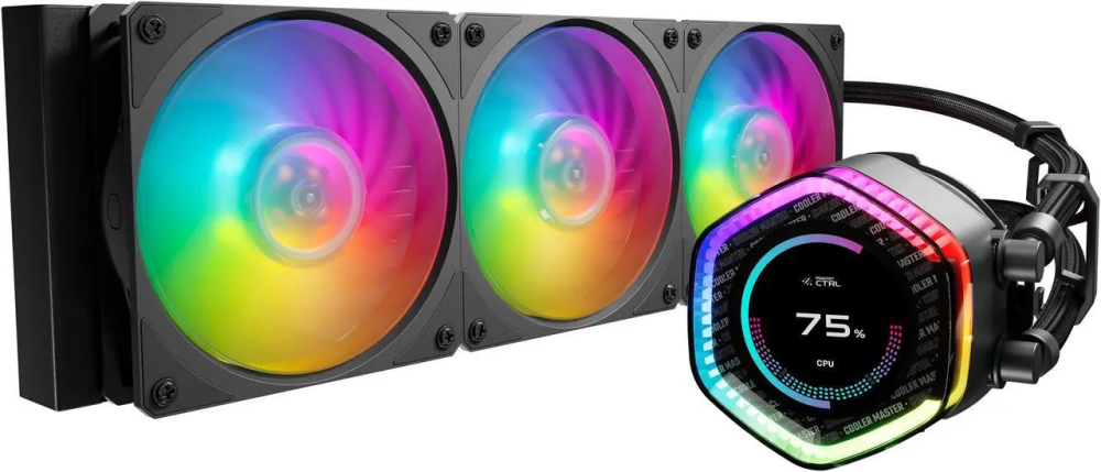 Cooler Master MasterLiquid 360 ION LCD Display Close-Loop AIO Liquid Cooler, 2.1" LCD Display, Gen X Dual Chamber Pump, Mobius 120P PWM Fans, ARGB Gen 2, 360mm, AMD AM5/AM4, Intel LGA1851/1700/1200 - Featured Image