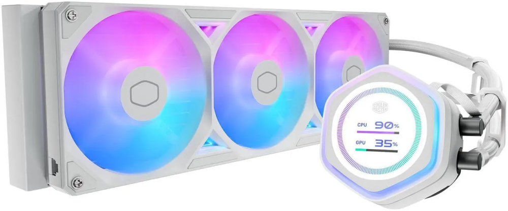 Cooler Master Atmos II 360 White LCD FreeForm 2.0  AIO CPU Liquid Cooler, LCD Panel, Dual Chamber Pump, 400mm Tubing, SickleFlow Edge 360 ARGB PWM, R9|Ultra 9, AMD Ryzen AM5, Intel LGA 1851 Platform