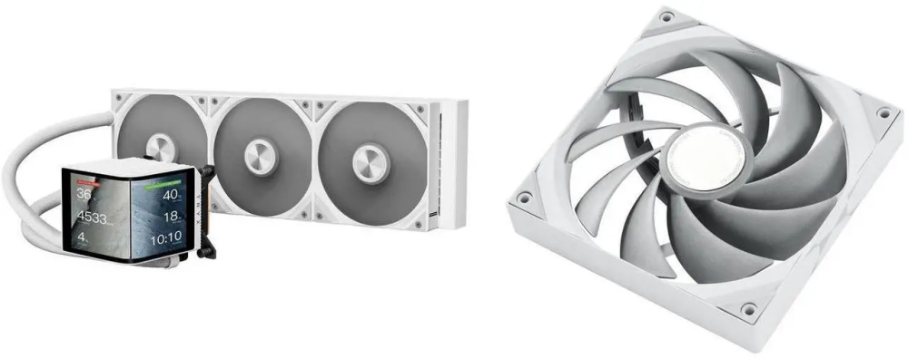 TRYX PANORAMA 360 White 360mm AIO 6.67'' AMOLED Curved Screen 3D Anamorphic Effect Customizable AIO Cooler 360mm Asetek 8th Gen V2 320w TDP Magnetic Performance Fan Intel LGA 1851/1700 AMD AM5/AM4 TRYX ROTA PRO 120 White 120mm Case Fan 4-Pi