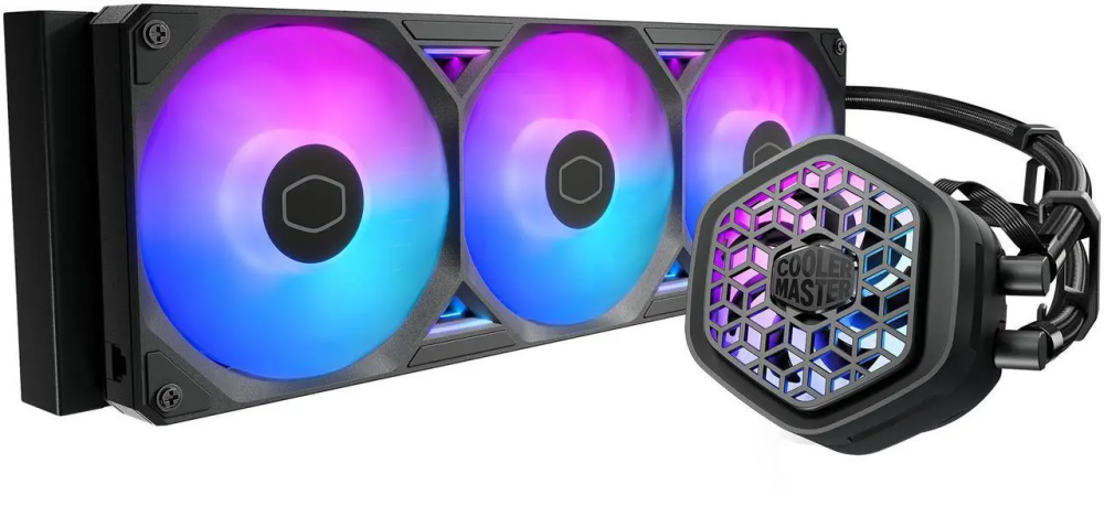 Cooler Master Atmos II 360 VRM Fan FreeForm 2.0  AIO CPU Liquid Cooler, VRM Fan, Dual Chamber Pump, 400mm Tubing, SickleFlow Edge 360 ARGB PWM, R9|Ultra 9, AMD Ryzen AM5, Intel LGA 1851 Platform