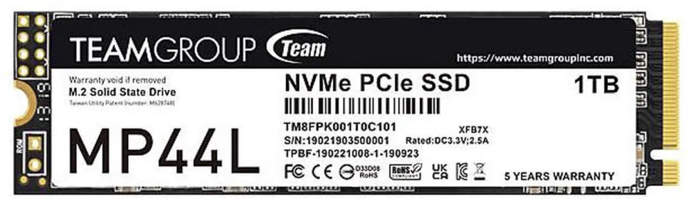 Team Group MP44L M.2 2280 1TB PCIe 4.0 x4 with NVMe 1.4 TLC Internal Solid State Drive (SSD) TM8FPK001T0C101