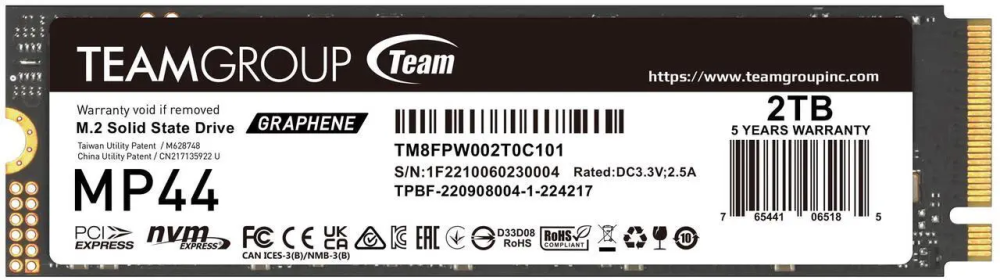 Team Group MP44 M.2 2280 2TB PCIe 4.0 x4 with NVMe Laptop & Desktop & NUC & NAS Internal Solid State Drive (SSD), (R/W Speed up to 7,400/7,000MB/s) TM8FPW002T0C101