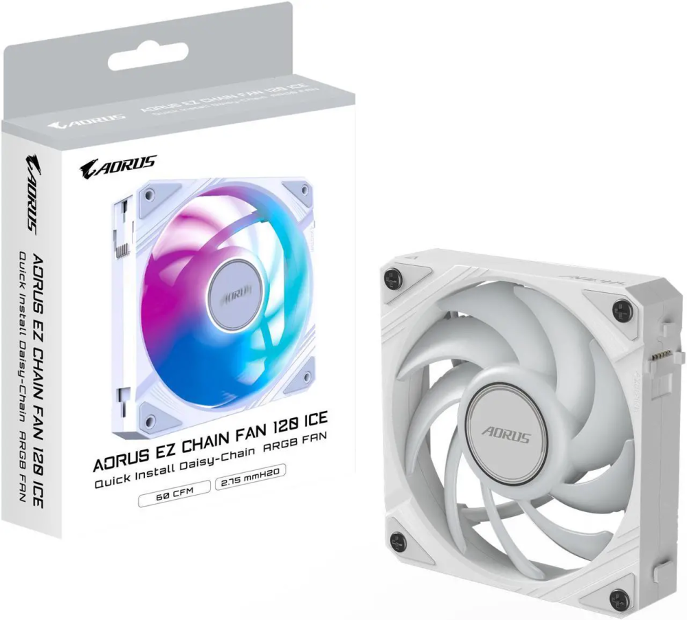 AORUS EZ CHAIN FAN 120 ICE, 120mm Hydro Dynamic Bearing ARGB Computer Case Fan