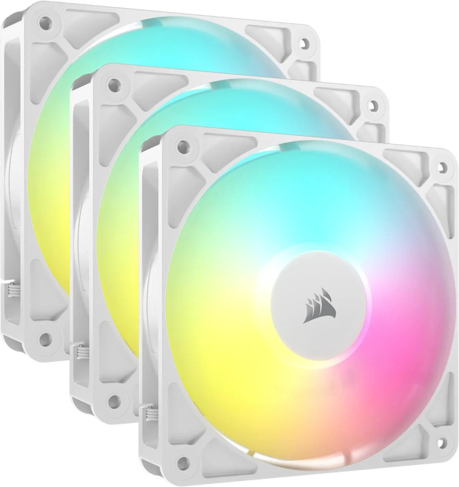 CORSAIR RS120 ARGB PWM 120mm Fans Triple Pack - White - Simplified Control - Daisy-Chain 4-Pin PWM and +5V ARGB Connections - Concentrated AirGuide Cooling - Magnetic Dome Bearing