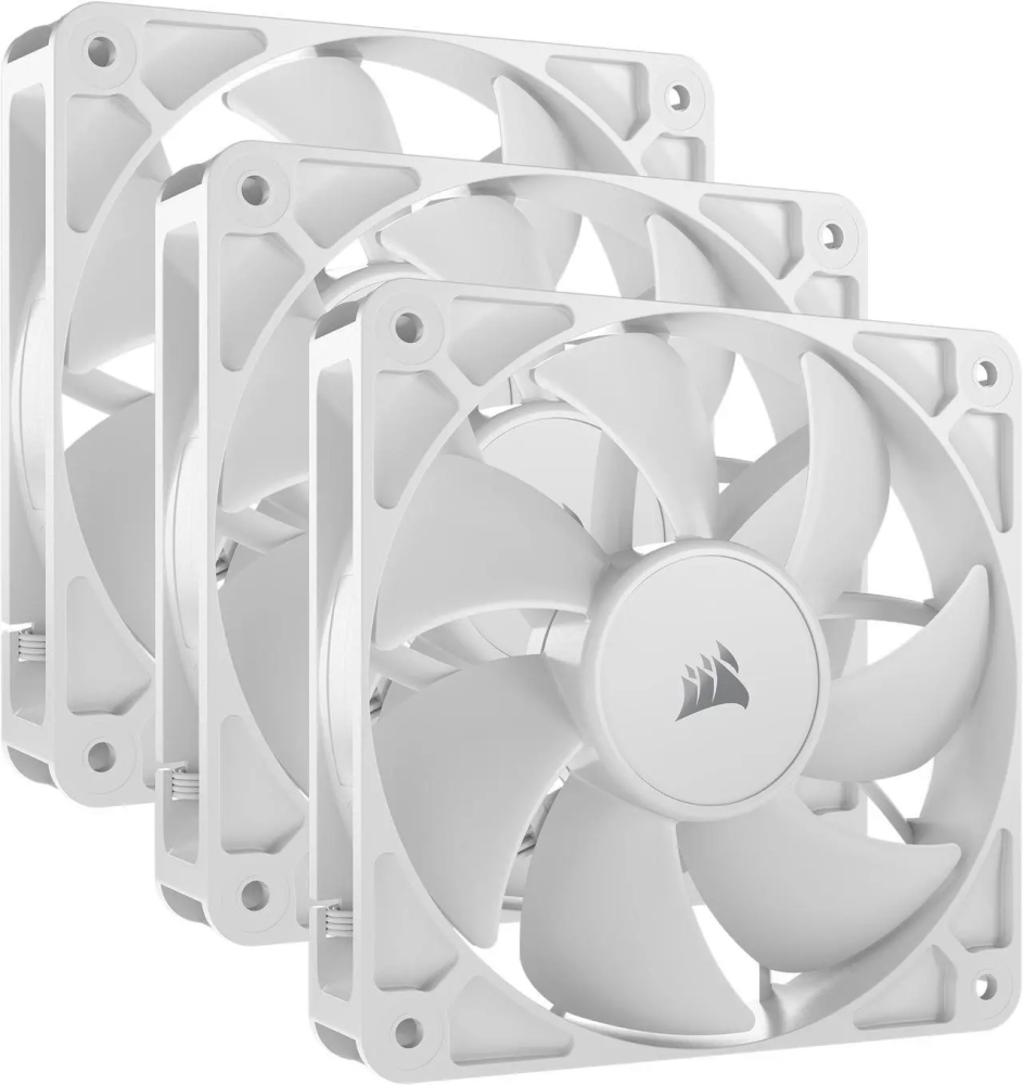 CORSAIR RS120 PWM 120mm Fans Triple Pack - White - Simplified Control - Daisy-Chain 4-Pin PWM Connection - Concentrated AirGuide Cooling - Magnetic Dome Bearing