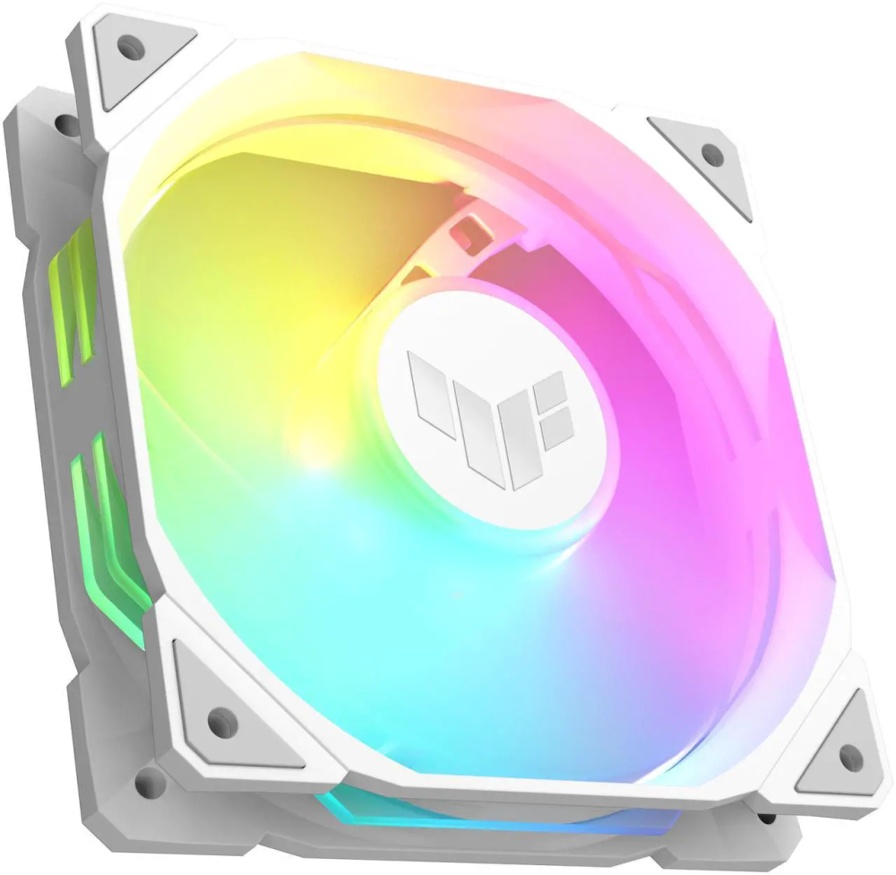 ASUS TUF Gaming TR120 120mm ARGB White Fan Triple Pack 28mm Fan Frame, 3.3mm H2O High Static Pressure, 77.4 CFM Airflow, Double-layer LED Array, Flexible Side Pattern, Aura Sync, PWM Fan Control - Featured Image