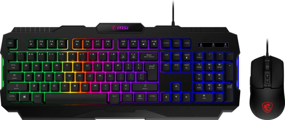 MSI Forge GK100 Combo – Gaming RGB Keyboard & Mouse Set, 19-Key Anti-Ghosting, 6400 DPI Optical Sensor, 6-Mode RGB, up to 6,400 DPI, Black - Featured Image