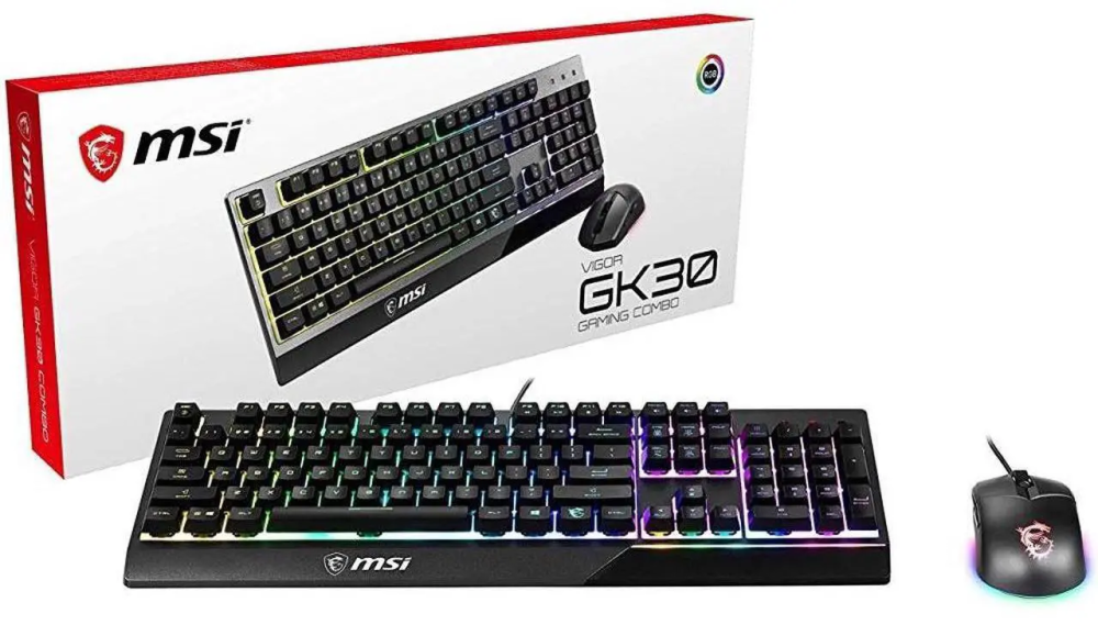 MSI Vigor GK30 Gaming Keyboard & GM11 Gaming Mouse Combo - Mechanical Membrane Switches, 6-Zone RGB, Water Repellent & Splash-Proof, 5000 DPI - Black