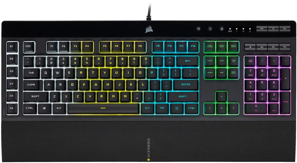 Corsair K55 RGB PRO Membrane Wired Gaming Keyboard – IP42 Dust and Spill-Resistant, 6 Macro Keys w/ Elgato Integration, iCUE Compatible – Black