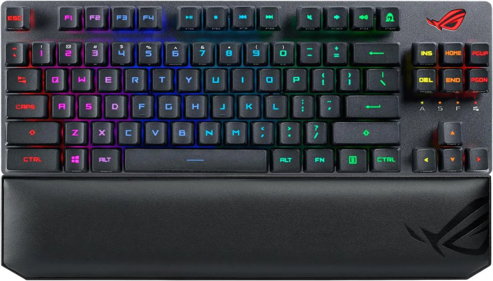 ASUS ROG Strix Scope RX TKL Wireless Deluxe - 80% Gaming Keyboard, Tri-Mode Connectivity (2.4GHz RF, Bluetooth, Wired), ROG RX Red Optical Mechanical Switches, PBT Keycaps, RGB, Wrist Rest, Black