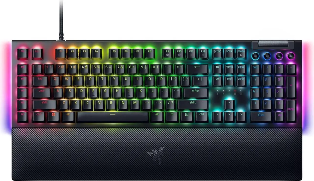 Razer BlackWidow V4 Mechanical Gaming Keyboard - Yellow Switches (Linear & Silent), Chroma RGB, 6 Dedicated Macro Keys, Magnetic Wrist Rest, Doubleshot ABS Keycaps, Multi-Function Roller & Media Keys