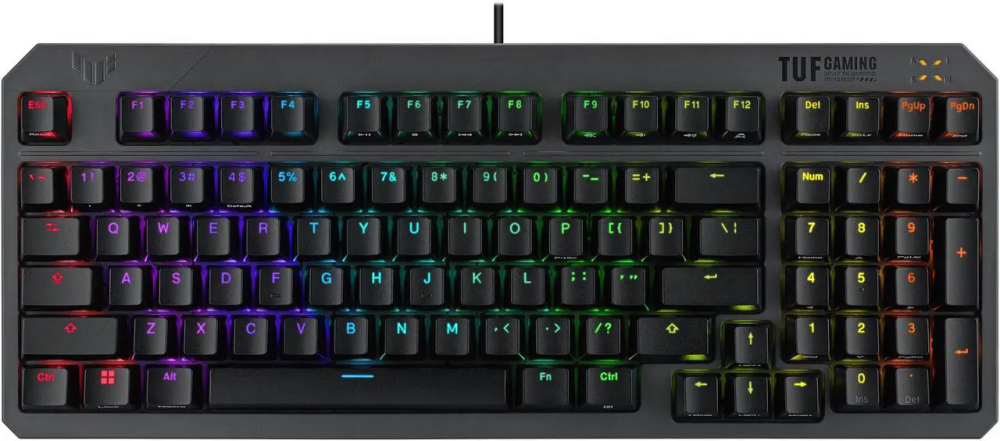 ASUS TUF Gaming K3 Gen II keyboard - compact 97-key layout, optical-mechanical RGB switches, detachable top plate, and Aura Sync