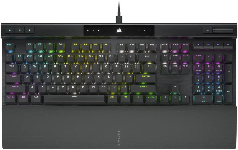 Corsair K70 RGB PRO Wired Mechanical Gaming Keyboard (CHERRY MX RGB Speed Switches: Linear and Rapid, 8,000Hz Hyper-Polling, PBT DOUBLE-SHOT PRO Keycaps, Soft-Touch Palm Rest) QWERTY, NA - Black