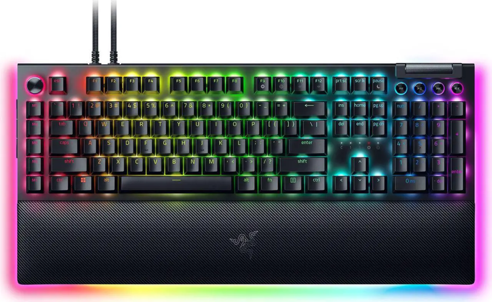 Razer BlackWidow V4 Pro Wired Mechanical Gaming Keyboard - Green Switches (Tactile & Clicky), Doubleshot ABS Keycaps, Command Dial, Chroma RGB, Magnetic Wrist Rest, Snap Tap - Black