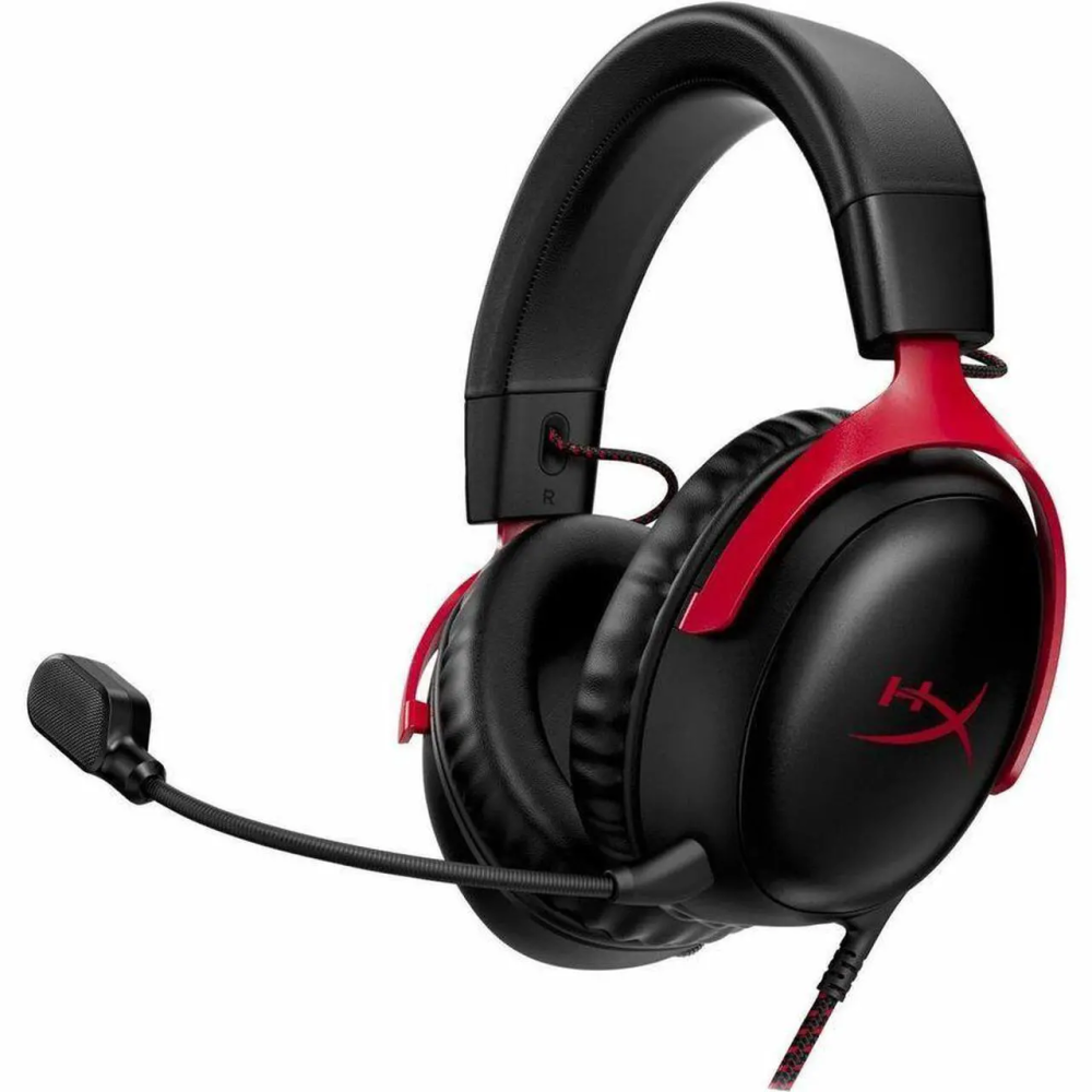 HyperX Cloud III – Wired Gaming Headset, PC, PS5, Xbox Series X|S, Angled 53mm Drivers, DTS Spatial Audio, Memory Foam, Durable Frame, Ultra-Clear 10mm Mic, USB-C, USB-A, 3.5mm – Black/Red - Featured Image