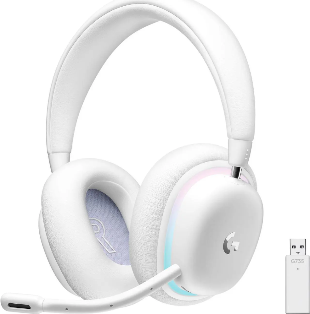 Logitech G735 Wireless Gaming Headset, Customizable LIGHTSYNC RGB Lighting, Lightspeed, Bluetooth, 3.5 MM Aux Compatible with PC, Mobile Devices, Detachable Mic - White Mist - Featured Image