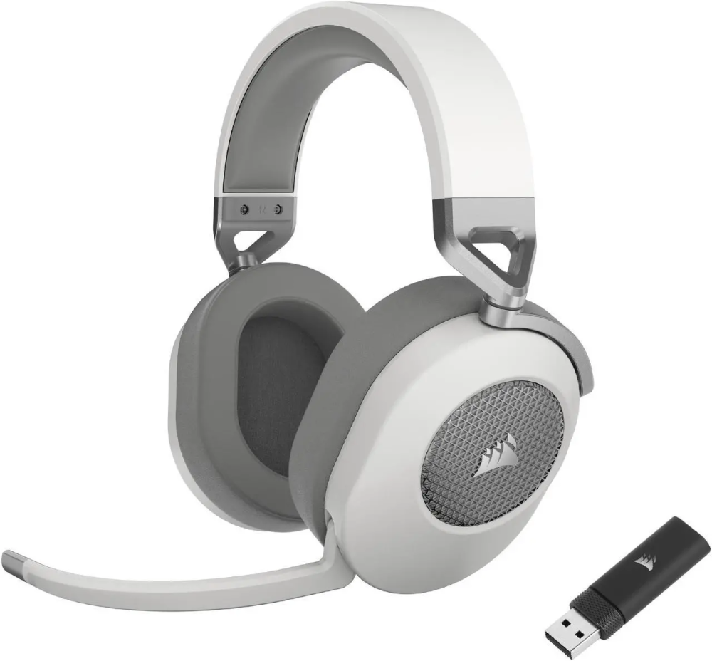 Corsair HS65 WIRELESS Gaming Headset, low-latency 2.4GHz wireless audio, Bluetooth®, and Dolby® Audio 7.1 surround sound on PC and Mac with lightweight construction, White